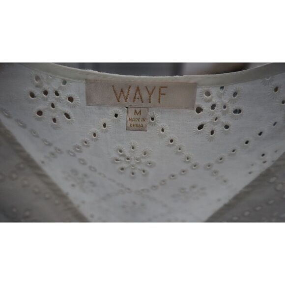 WAYF Women's Sz M White Reese Smocked Waist Tiered Eyelet Cotton Mini Dress - Picture 14 of 15